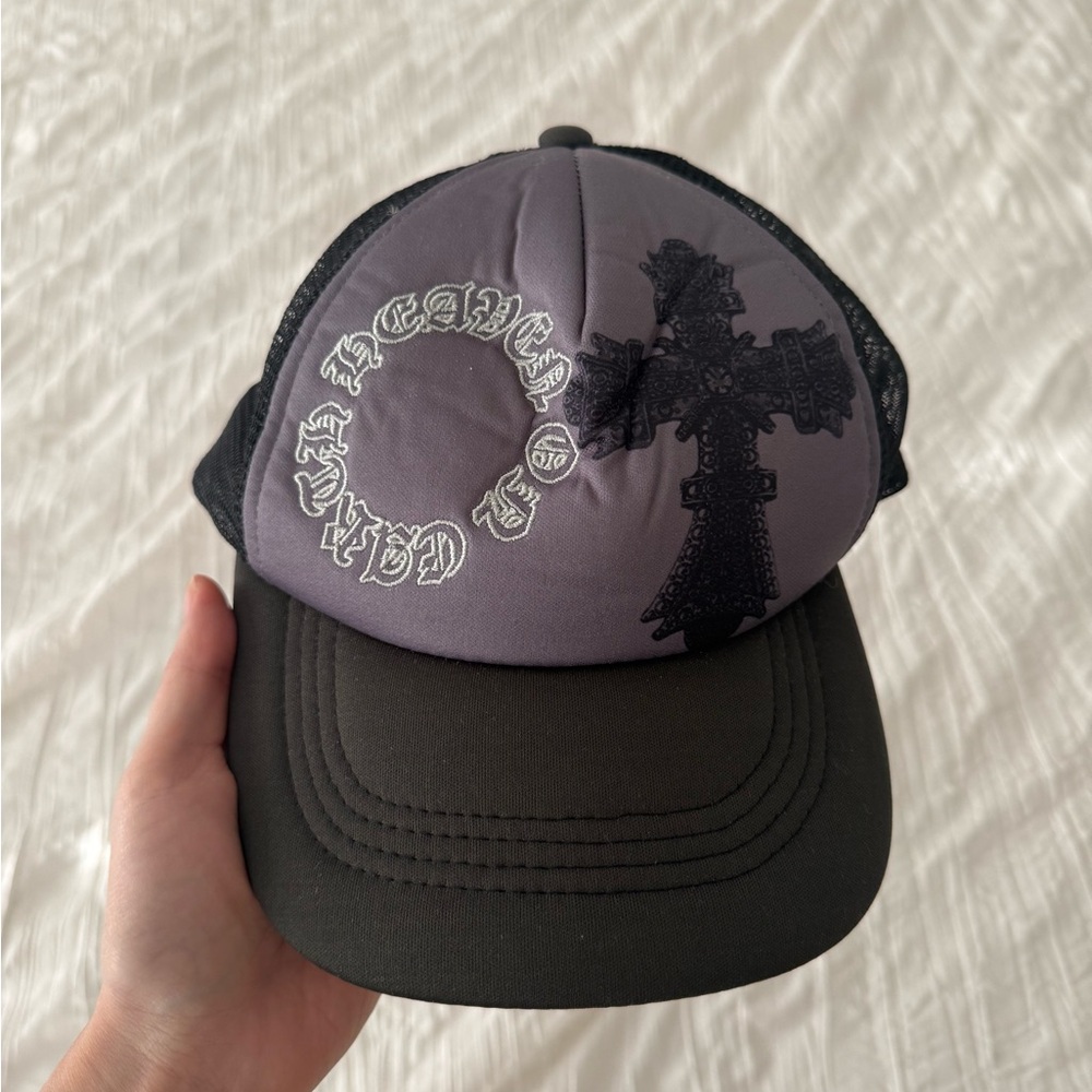 Erewhon Black and Gray Trucker Hat with Cross Design